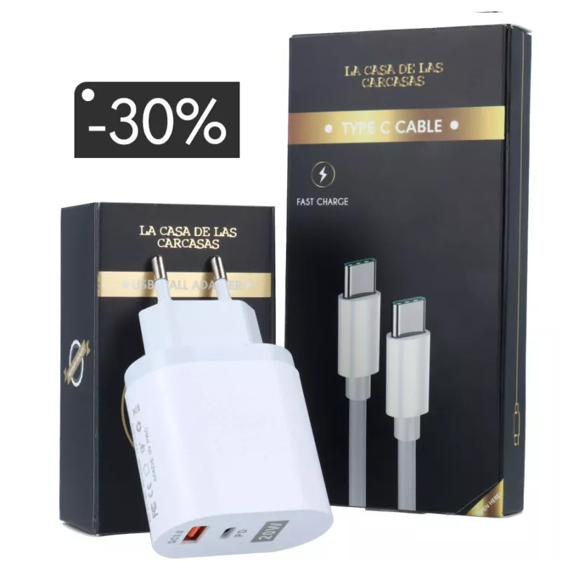 Pack Carga - Cargador carga rápida USB/C + cable Tipo C/Tipo C