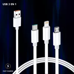 Cable 3 en 1 Micro USB, USB tipo C, Lightning a USB